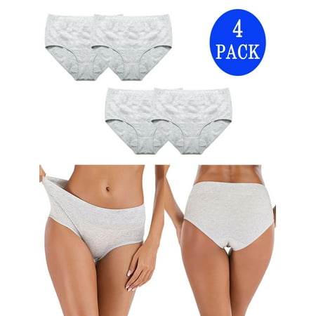 

DODOING Women s Plus Size Tummy Control Panties Briefs 4 Pack Soft Cotton High Waist Breathable Brief Seamless Panties for Women Black/ Grey