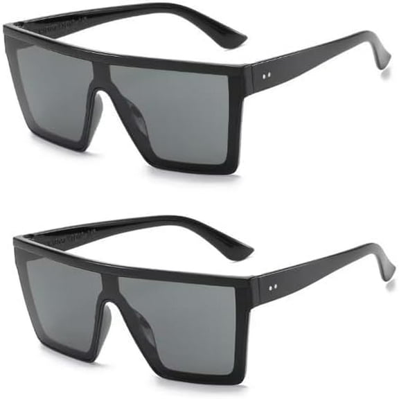 2 Pcs Black Vintage Flat Top Oversized Square Sunglasses400 Women Men Sunglasses Streetd Sunglasses Driving Lux Flat P8B6 Top Shooting Trendy Square Eyewear Outdoor