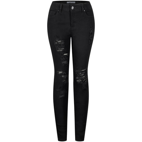 BodiLover, Women's, Mid Rise 5 Pocket Skinny Ripped Jeans, Black, 0