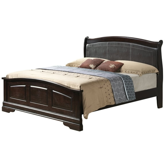 Louis Philippe Cappuccino Upholstered Wood King Panel Bed
