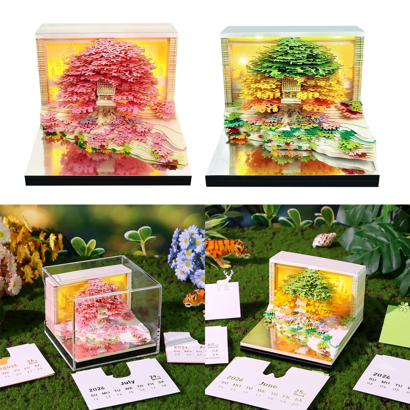 2026 Blossomy Treehouse Weekly Planner, Press Button Panes, Art Grade Paper with LED Note Panel