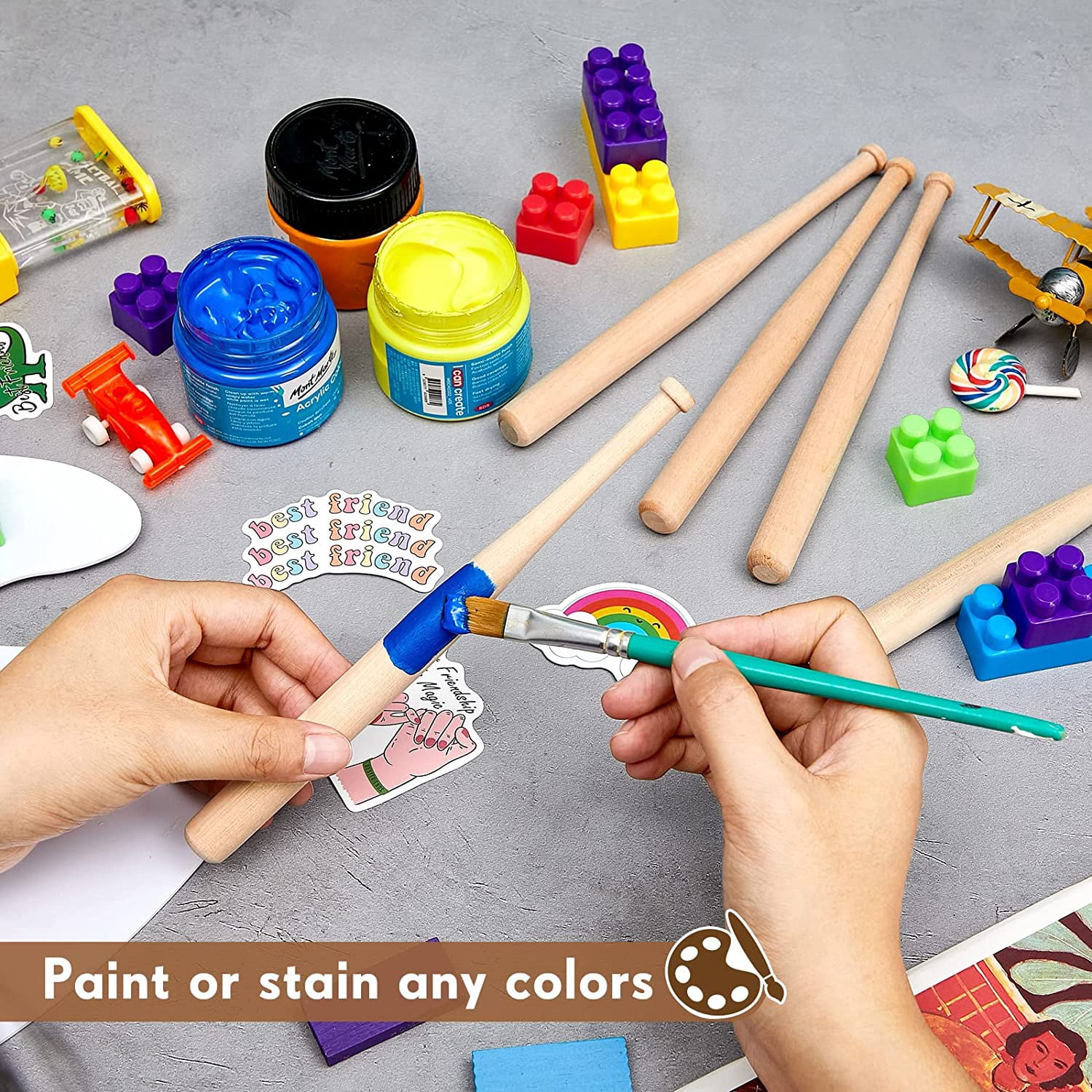 9 Pcs 8 Inches Unfinished Mini Baseball Bat Unpainted Small Wooden Bats for Painting Keychain Action Figures DIY Craft Projects Ball Sports Party Favors