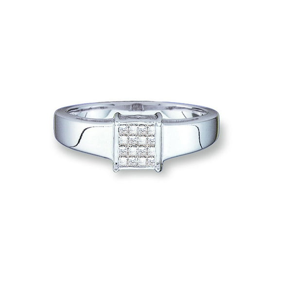 14kt White Gold Womens Princess Diamond Cluster Ring 1/6 Cttw