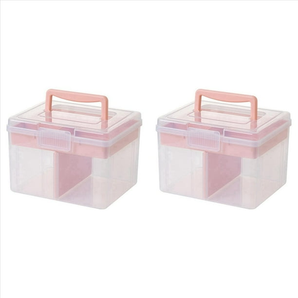2X Caja de Almacenamiento Apilable Transparente para Manualidades con Bandeja de Almacenamiento Contenedor de Almacenamiento Multiusos de PláStico Estuche de Viaje PortáTil, Rosa