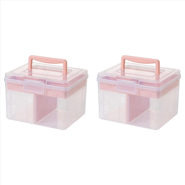 2X Caja de Almacenamiento Apilable Transparente para Manualidades con Bandeja de Almacenamiento Contenedor de Almacenamiento Multiusos de PláStico Estuche de Viaje PortáTil, Rosa