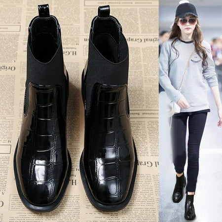 

Ankle Boots Women Middle-Heel Shoes Leather Handsome Martins For Women s English Style Shoes