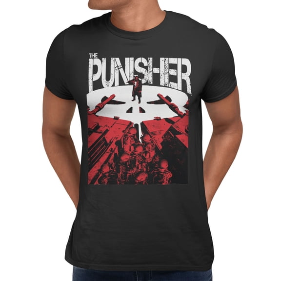 Marvel Punisher Frank Action Distressed Poster Men's T Shirt (Black, S-XXXL)