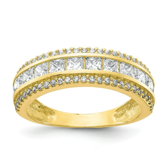 10K Yellow Gold Ring Band with Stones Cubic Zirconia CZ Square Clear Round