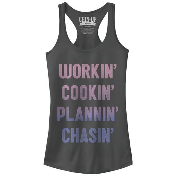 Junior's CHIN UP Working Cooking Planning Chasing Racerback Tank Top Charcoal Large