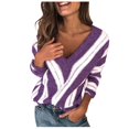 thumbnail image 2 of OKBOP Fall Tops for Women,Fashion Long Sleeve V Neck Striped Knitting Casual Tunic Fall Blouses for Women 2022 Long Sleeve Shirts for Women Pack, 2 of 9