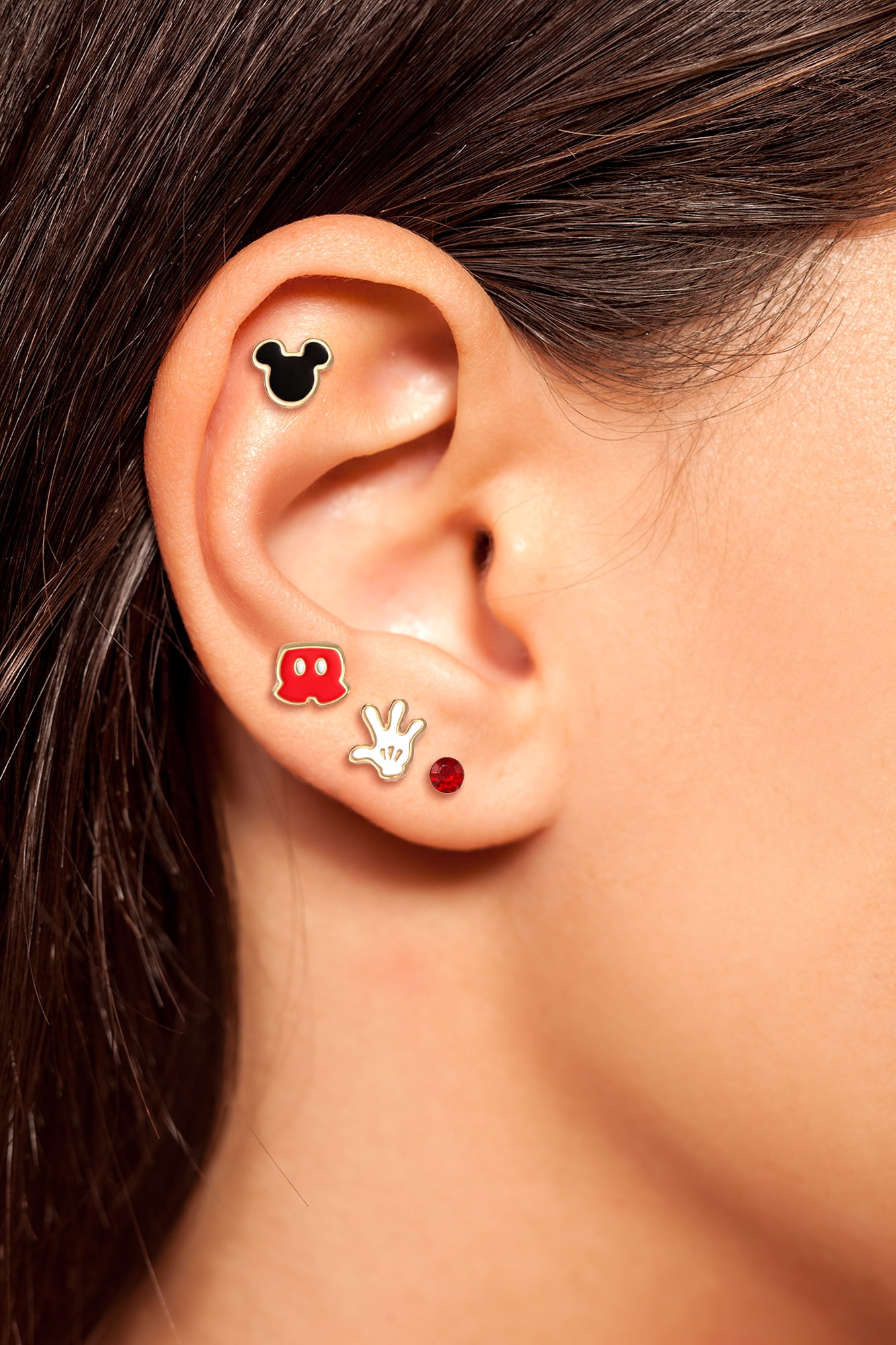 Disney Mickey and Minnie Mouse Fashion Stud Earring - Classic Mickey, Black/Red/Gold - 4 pairs