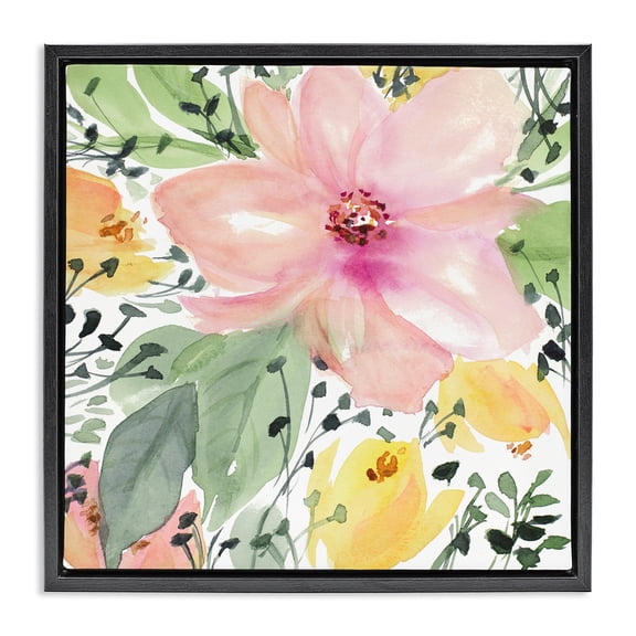 Stupell Industries Farmhouse Birds Eye Floral Black Floating Frame Canvas Art, 18 x 18, by Lanie Loreth