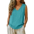 thumbnail image 5 of Cooling Shirts for Women Kelon Womens Tank Tops Cotton Linen V Neck Sleeveless Blouse Vacation Clothes Cruise Outfits, XL, 5 of 5