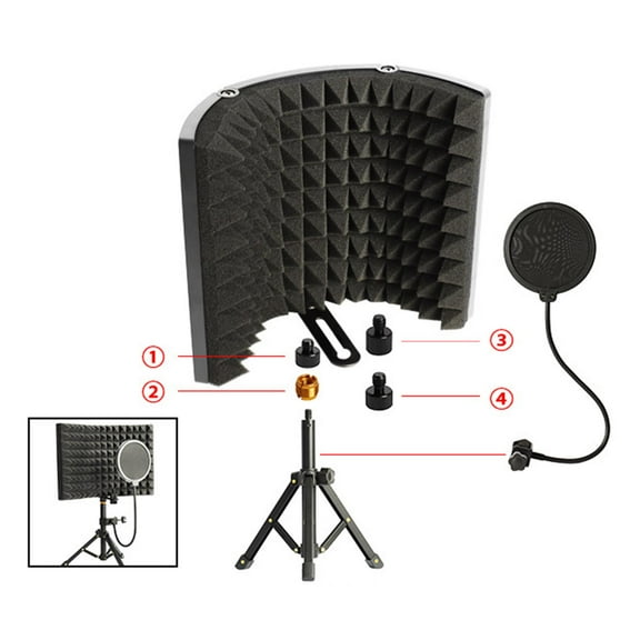 with s' Filter And Tripod Stand,Mic Sound Absorbing Foam Reflector for Condenser Recording Equipment Studio