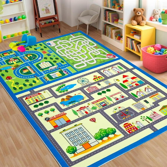 4x6 Washable Kids Play Rug Kids Carpet Play Mat Car Play Rug,City Life Traffic Road Children Educational & Game Area Rug for Toddler Boys Girls Bedroom Playroom Classroom Nursery