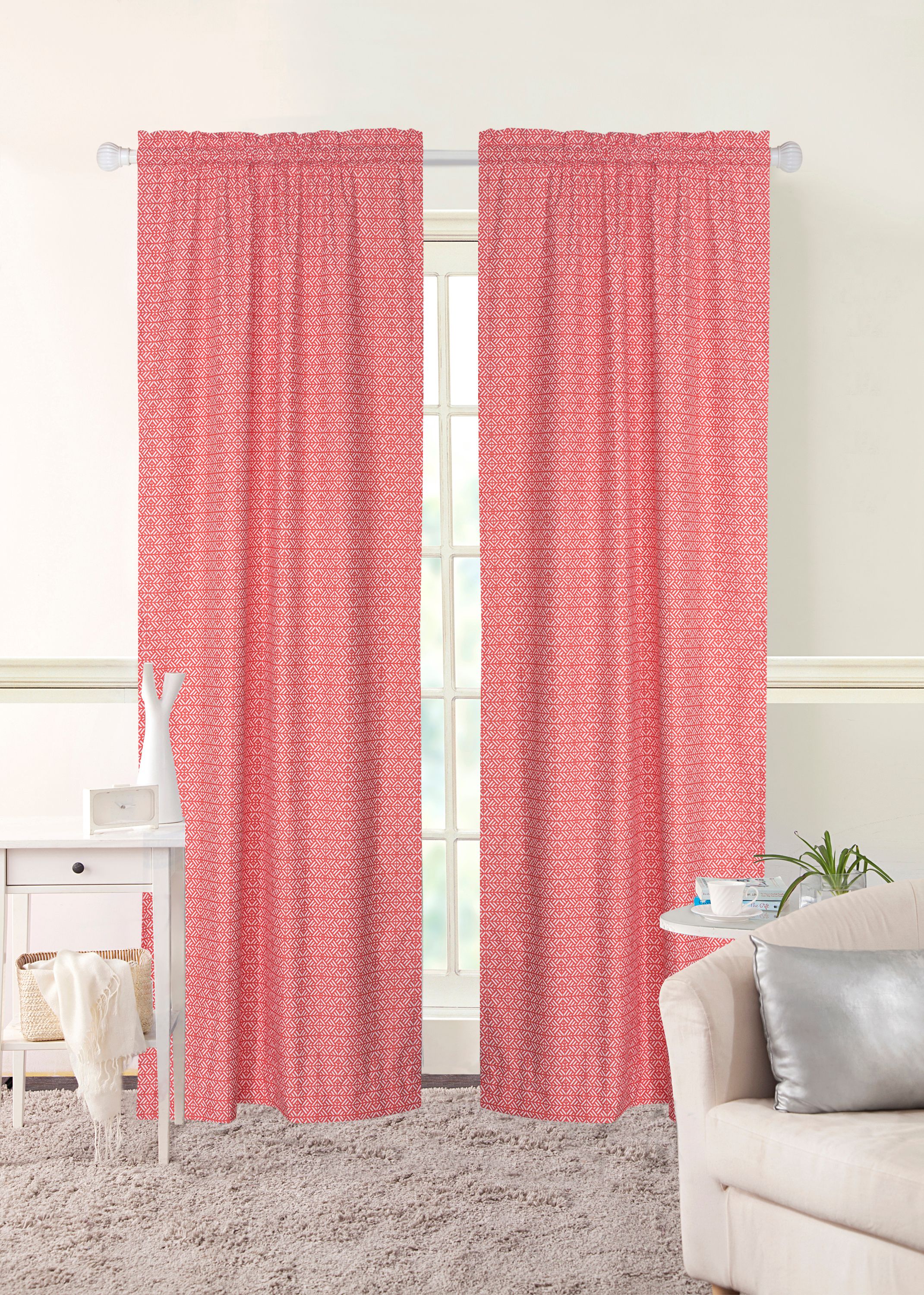 Mainstays Geo Coral Window Curtains Set Of 2 Walmart Com Walmart Com