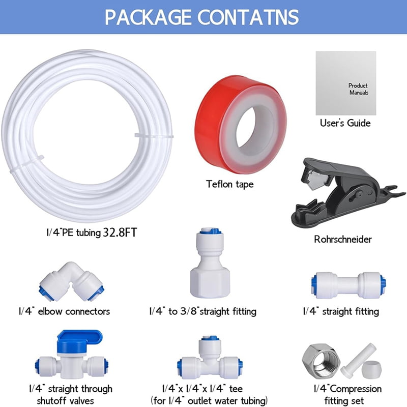 2 Set 32.8ft Refrigerator Water Line Kit ,1/4inch OD Water Line Kit for Fridge Icemaker Reverse Osmosis System