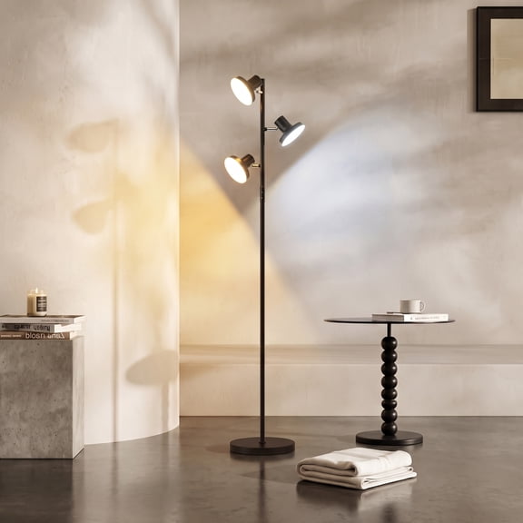 BedLuxury Tree Floor Lamp With Remote & Touch Control - 3 Lights, Modern Dimmable Standing Lamp for Living Room, Bedroom, Black