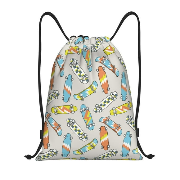 Xecao Skateboard Pattern Sports Drawstring Backpack - String Swim Gym Bag with Wet Proof Pocket for Women&Men-Medium