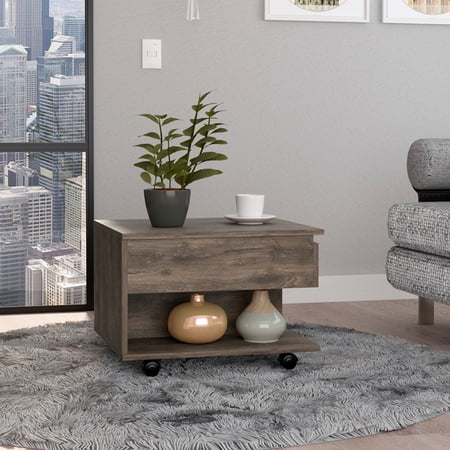 CoSoTower 1-Drawer 1-Shelf Lift Top Coffee Table Dark Brown