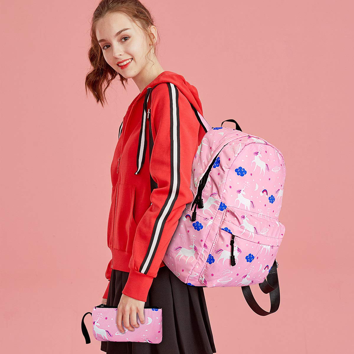 Leaper Cute Unicorn Backpack School Bag Travel Bag Daypack Lunch Bag Purse Black 