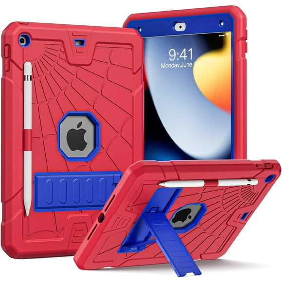 czcpp-iPad 10.2 Case for Kids Boys Girls 2021 | Shockproof iPad 9th Generation Case 7 8 9 Gen with Stand | Heavy Duty Rugged iPad 8th/7th Generation Case with Pencil Holder 2020/2019 | Red & Blue