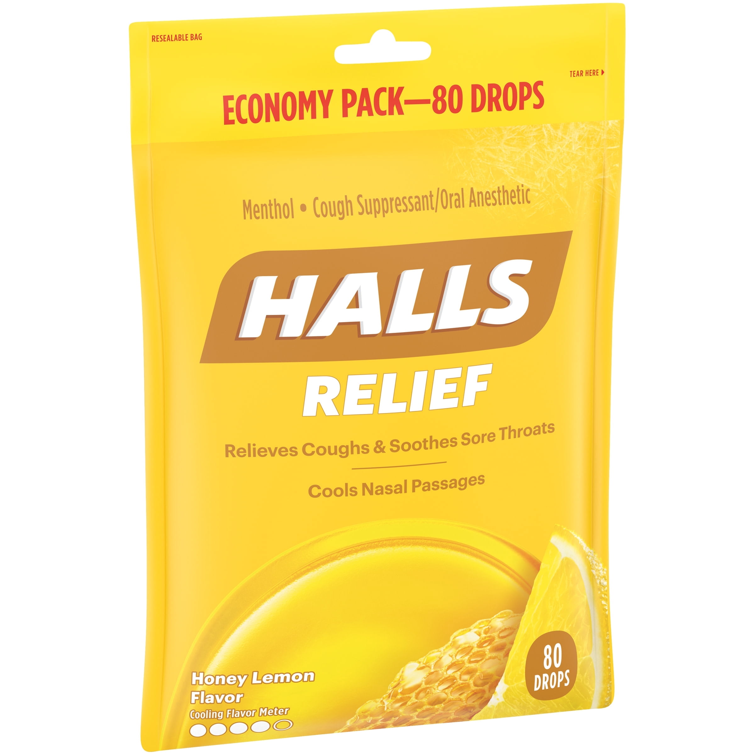 (2 pack) HALLS Relief Honey Lemon Cough Drops, Economy Pack, 80 Drops