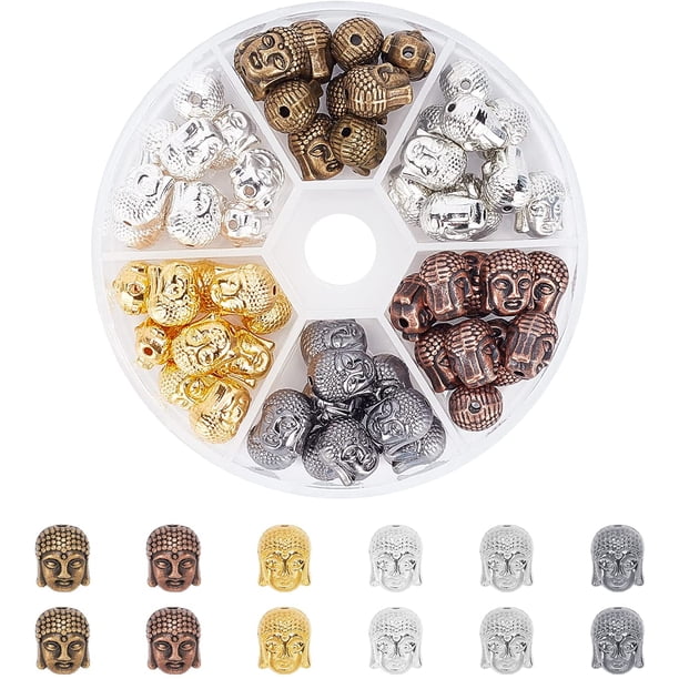 60 cuentas de aleación de 6 colores con forma de cabeza para pulseras, collares, pendientes y bisutería.