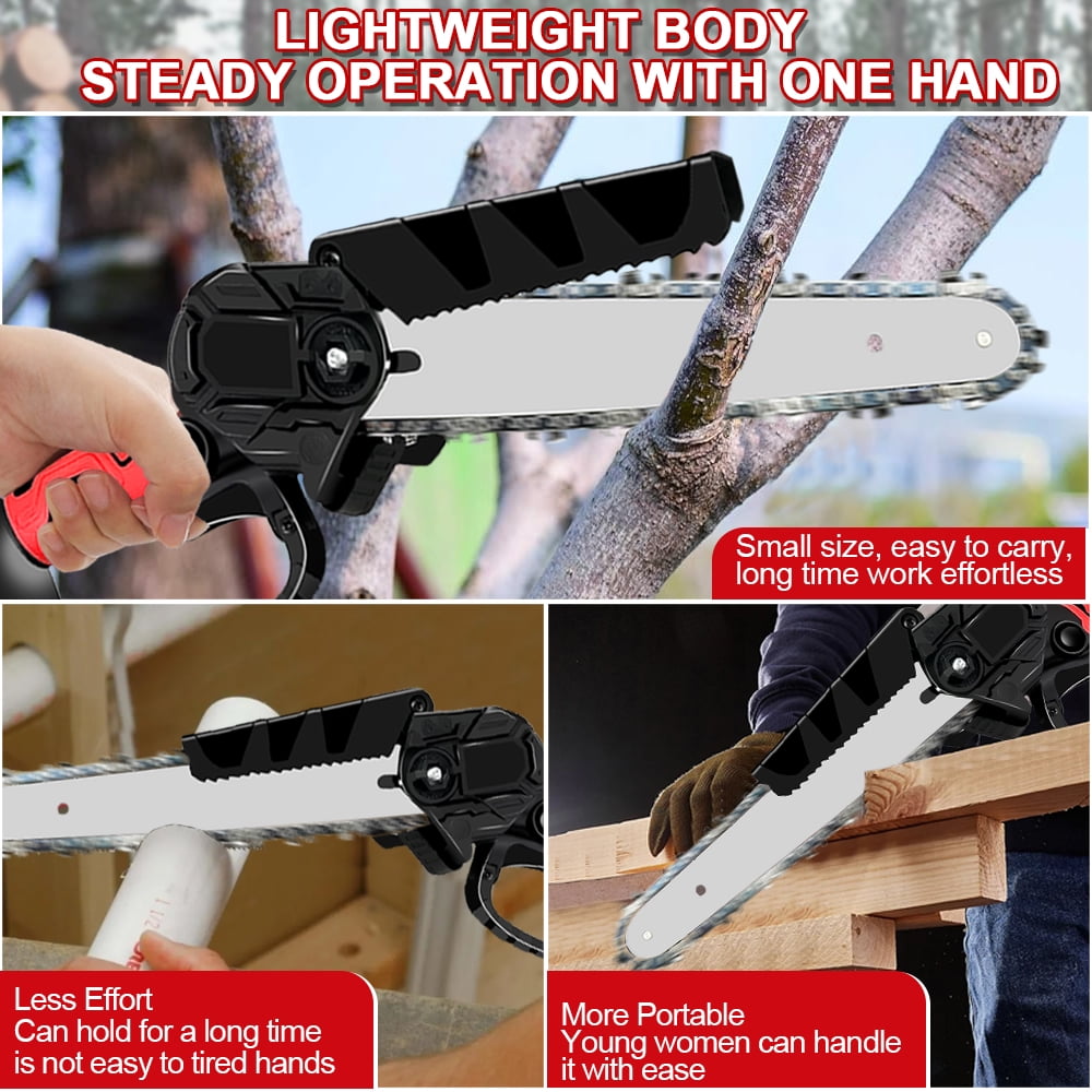 Cordless 8 Inch Electric Chainsaw, Brushless Electric Chainsaws with 1 Batteriy & 2 Chains, Portable Chainsaw for Tree Trimming, Wood Cutting
