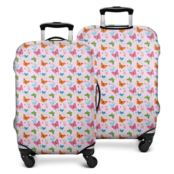 Pink Butterfly Flower Pattern Luggage Cover Fashion Suitcase Cover Baggage Covers Fit 25-28 Inch Luggage (Go Travel)