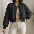 thumbnail image 2 of Towmus Womens Cropped Bomber Jacket Wool Blend Varsity Short Pea Coats Long Sleeve Button Down Winter Casual Outerwear, 2 of 5