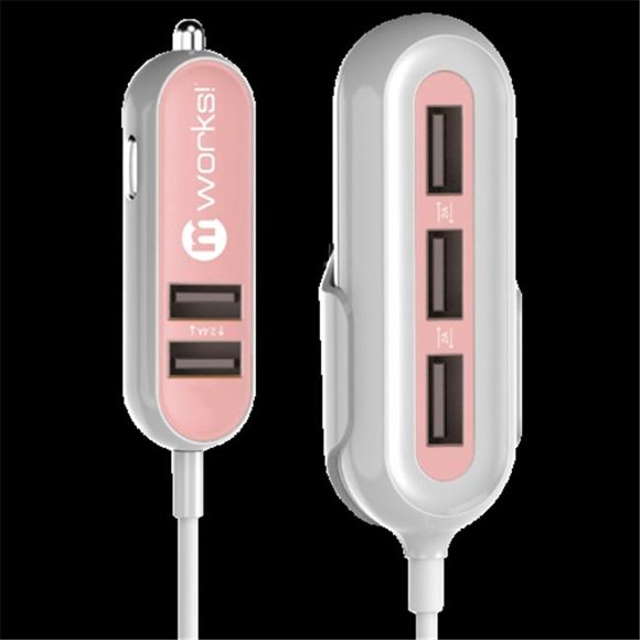 Mobileistic 24443 10.8A Front & Back Seat 5 Port Car Charger, Black & Grey