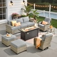 thumbnail image 3 of Ovios 9 Pieces Outdoor Patio Sectional Furniture with 54" Gas Propane Fire Pit Table All-Weather Rattan Wicker Conversation Set with Swivel Glider Rocking Chair for Backyard, 3 of 10