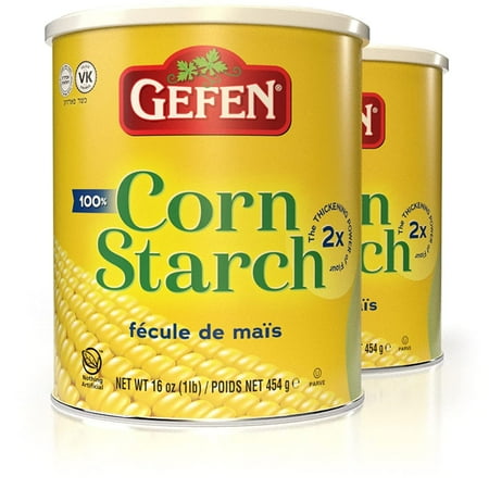 Gefen Corn Starch 100% Pure, 16oz, Resealable Lid, 2 Pack, Total 2 Lbs Gluten Free Thickener, Just One Ingredient, Cornstarch