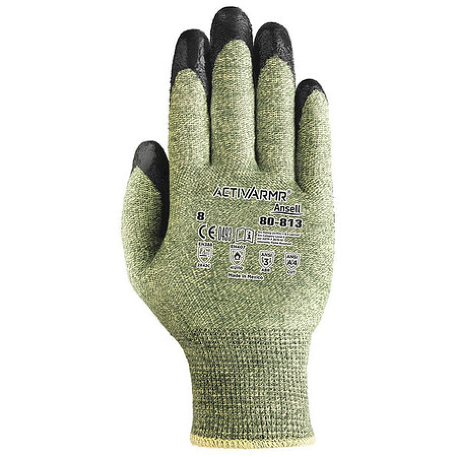 Ansell ANSELL 80813 ActivArmr® Cut Resistant Gloves,Green/Black,2XL,1PR