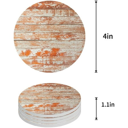 

ZHANZZK Retro Rustic Old Wood Board Set of 4 Round Coaster for Drinks Absorbent Ceramic Stone Coasters Cup Mat with Cork Base for Home Kitchen Room Coffee Table Bar Decor