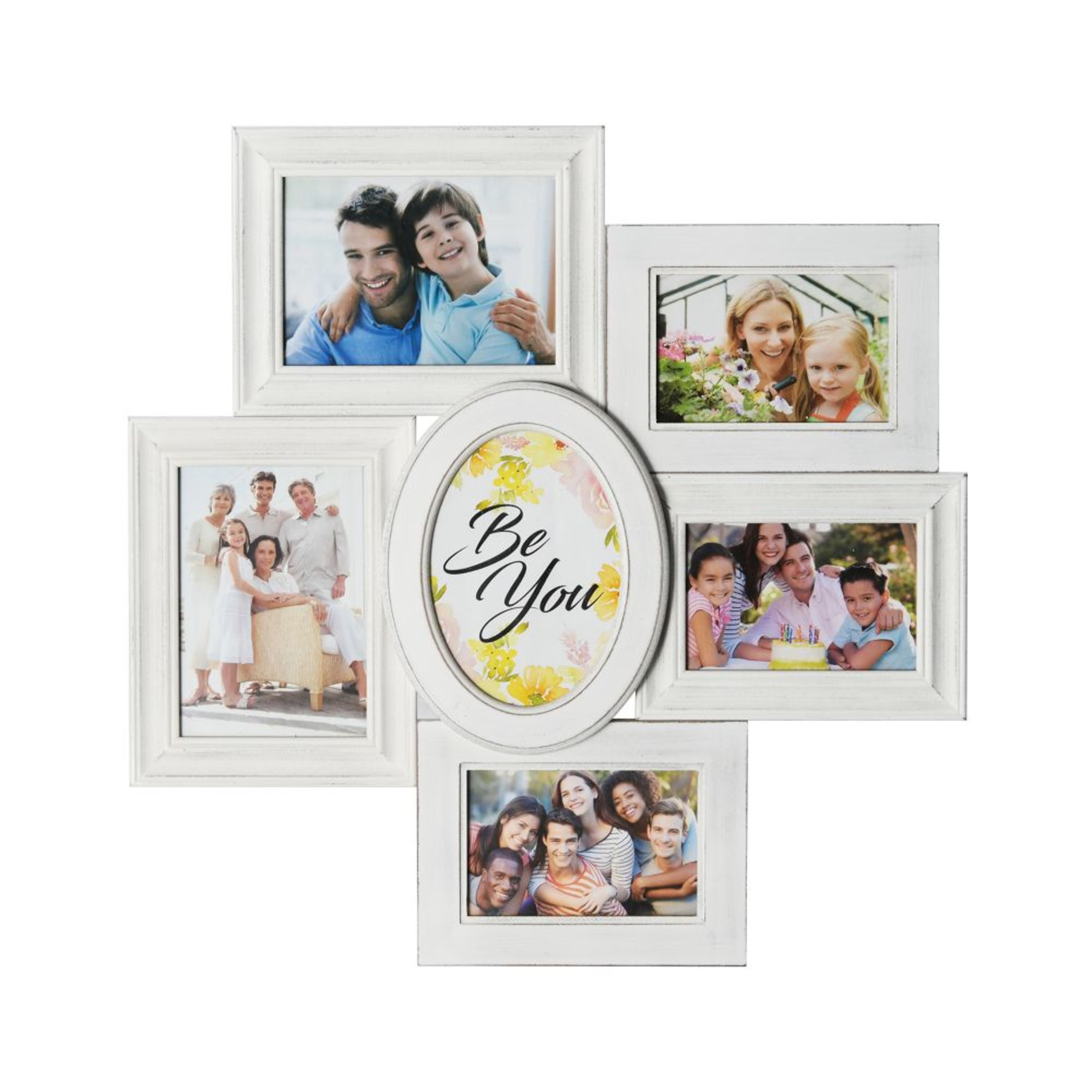 Melannco 20X20inch Frame 6 Opening Distressed White Photo Collage