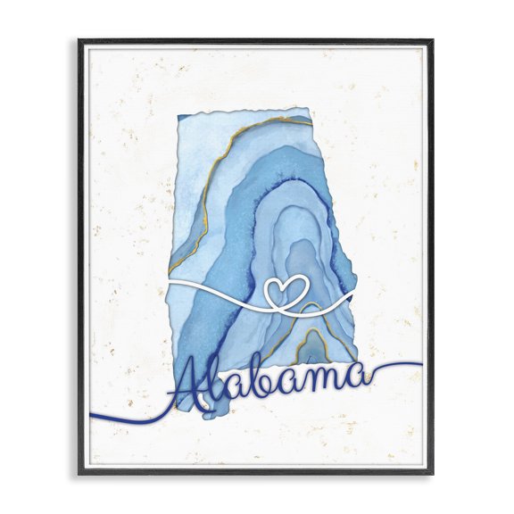 Stupell Industries Contemporary Alabama Agate Blue US State Design Black Framed Giclee Art, 11 x 14, by Ziwei Li