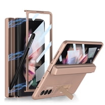 Dteck Magnetic Hinge Case for Samsung Galaxy Z Fold3 5G with S Pen Holder, Full Body Rugged Kickstand Case with Built-in Glass Screen Protector,Rosegold