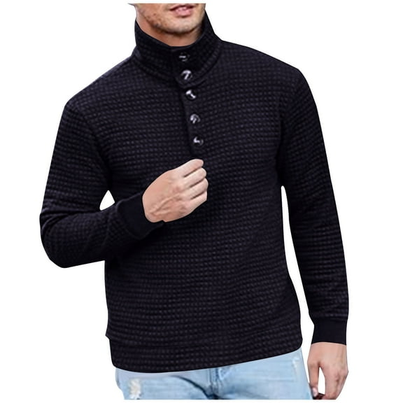 APEXFWDT Men's Casual Pullover Sweater Waffle Thermal Sweatshirt Men Long Sleeve Mock Neck Button Sweaters Fashion Henley Top
