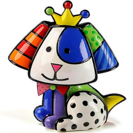 1 X Romero Britto Mini Dog Crown Royalty Ceramic Sculpture Colorful Figurine Art