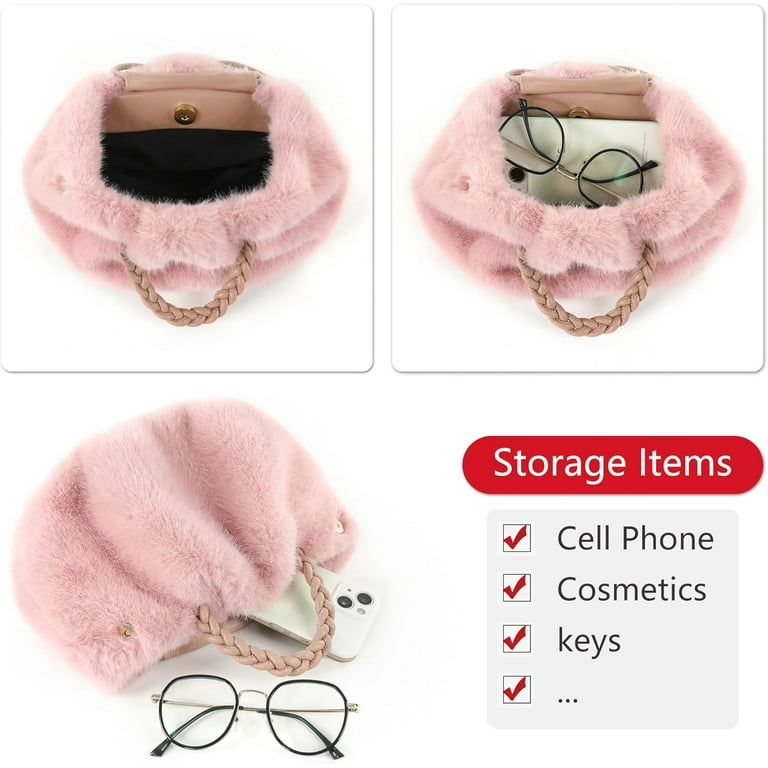Fur Story Tote Bag Faux Fur Purses for Women Plush Handbag Fuzzy Shoulder Bag Big Capacity Black Purse for women s Girls