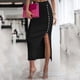 thumbnail image 2 of Gibobby faldas largas de mujer casuales Falda midi de lápiz de cintura alta sólida con ribete de lechuga elegante para mujer(Negro， XL), 2 of 5