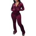 thumbnail image 1 of Sudadera Outfit Yeshire de terciopelo para mujer, con capucha y cremallera, color vino, 1 of 3