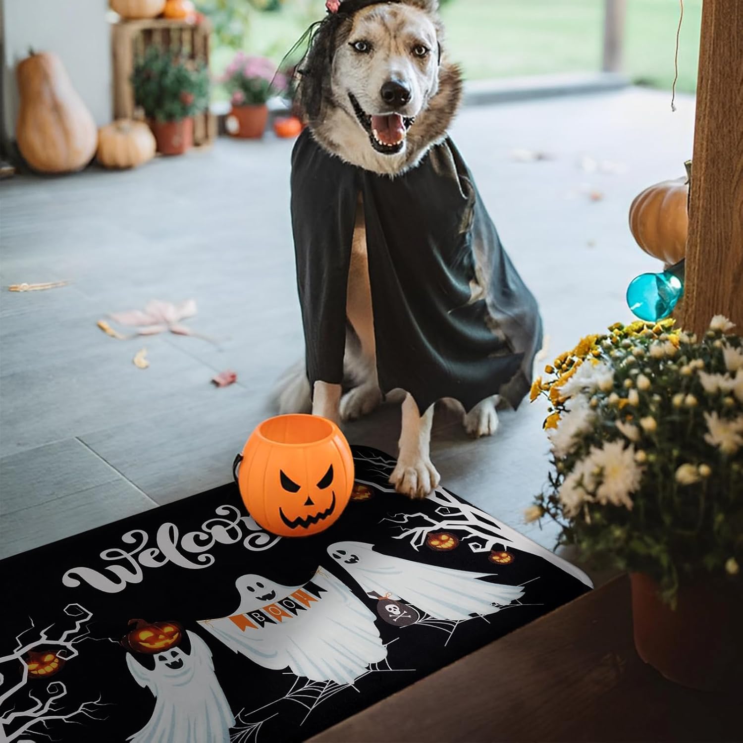BLEUM CADE Halloween Doormat Outdoor,Ghost Welcome Door Mat Outside Entrance,Non-slip Entry Rug,18" x 30"