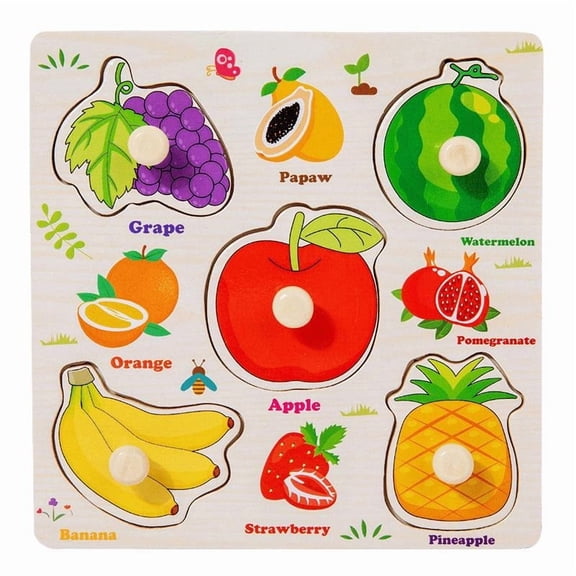 Wooden Peg Puzzles for Toddlers Educational Hand Grasping Puzzle Board with Easy-Grip Pegs Montessori Learning Toys for Boys and Girls