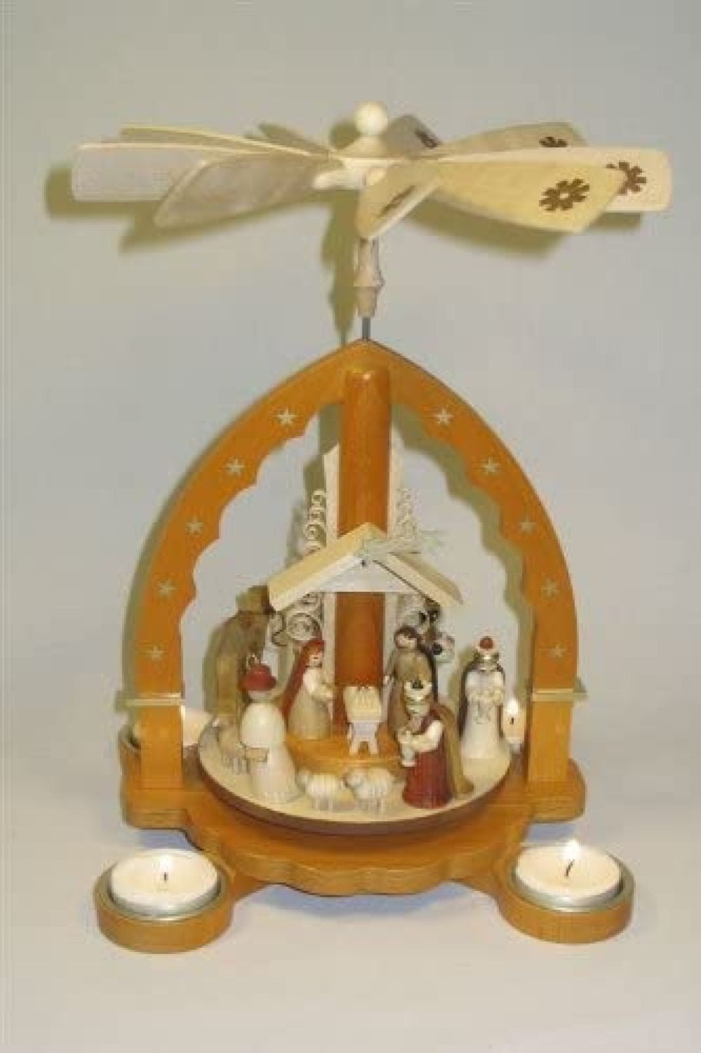 RovKeav German Christmas Pyramid Nativity with Tealights Handcrafted