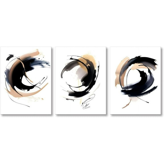 Modern Neutral Gallery Wall Art Set of 3 Black and White Minimalist Abstract artwork for wall Farmhouse Decor Bedroom Living Room