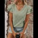 thumbnail image 5 of Camiseta de Verano para Mujer, Cuello en V, Volantes, Corta, Calada, Verde Frijol, XXL, 5 of 8