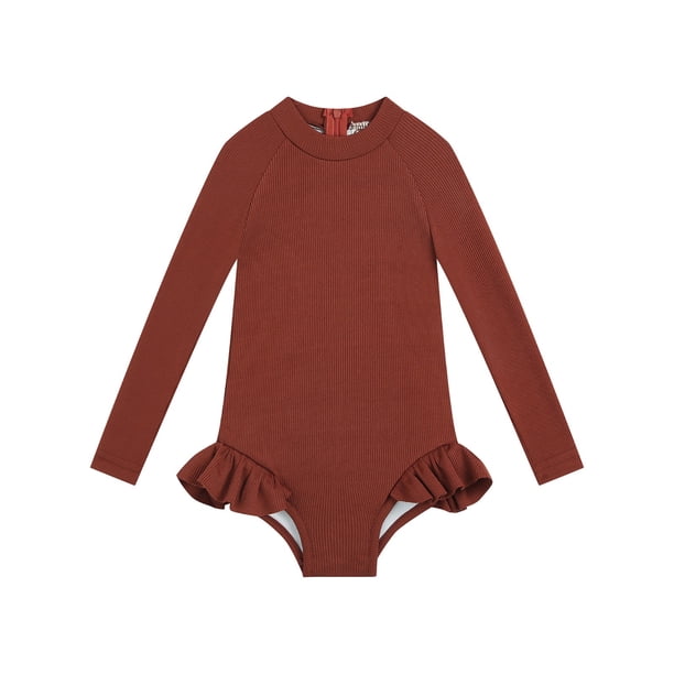 Odeerbi 1-5 Años Traje de Baño de Manga Larga Para Niñas Trajes de Baño Antisarpullidos Verano Playa Traje de Baño de Una Pieza Para Entrenamiento Atlético